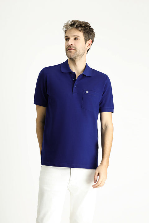 Orta Lacivert Regular Fit Nakışlı Pamuk Polo Yaka Tişört