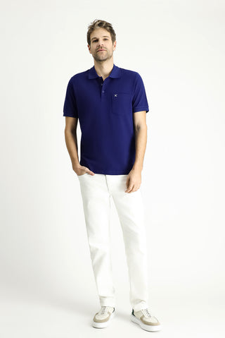  Orta Lacivert Regular Fit Nakışlı Pamuk Polo Yaka Tişört