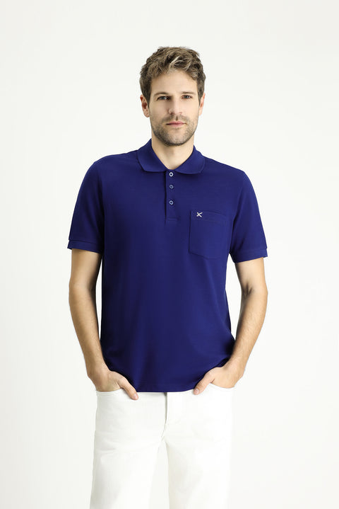 Orta Lacivert Regular Fit Nakışlı Pamuk Polo Yaka Tişört