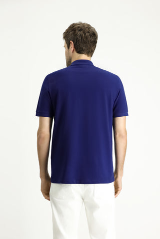  Orta Lacivert Regular Fit Nakışlı Pamuk Polo Yaka Tişört
