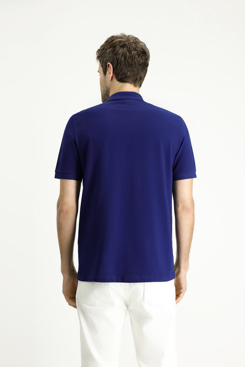 Orta Lacivert Regular Fit Nakışlı Pamuk Polo Yaka Tişört