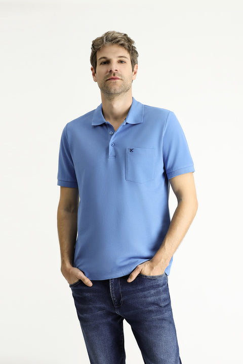 Havacı Mavi Regular Fit Nakışlı Pamuk Polo Yaka Tişört