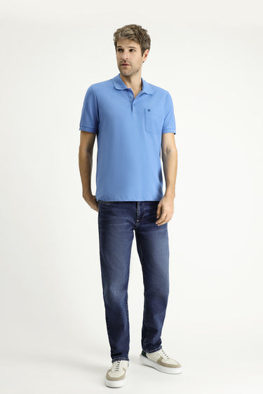 Havacı Mavi Regular Fit Nakışlı Pamuk Polo Yaka Tişört