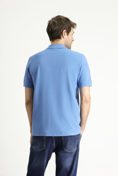 Havacı Mavi Regular Fit Nakışlı Pamuk Polo Yaka Tişört