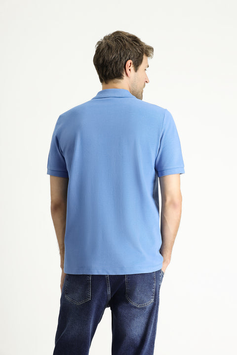 Havacı Mavi Regular Fit Nakışlı Pamuk Polo Yaka Tişört