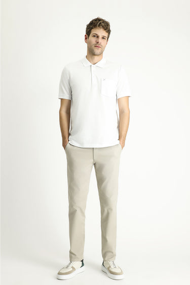 Beyaz Regular Fit Nakışlı Pamuk Polo Yaka Tişört