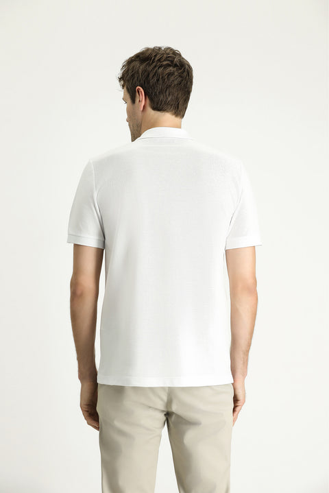 Beyaz Regular Fit Nakışlı Pamuk Polo Yaka Tişört