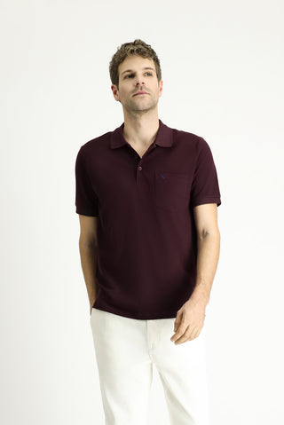  Koyu Bordo Regular Fit Nakışlı Pamuk Polo Yaka Tişört