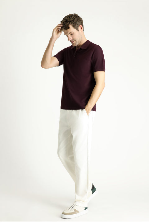 Koyu Bordo Regular Fit Nakışlı Pamuk Polo Yaka Tişört