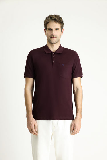  Koyu Bordo Regular Fit Nakışlı Pamuk Polo Yaka Tişört