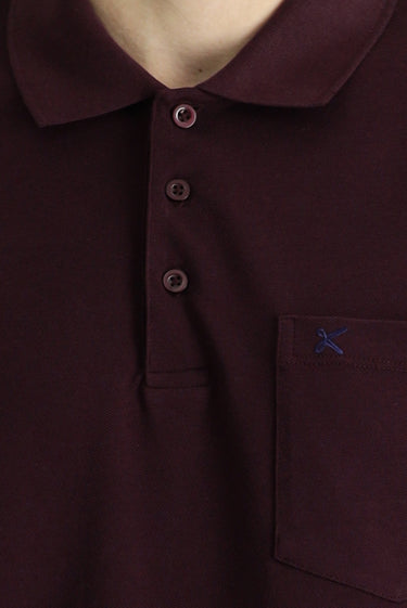 Koyu Bordo Regular Fit Nakışlı Pamuk Polo Yaka Tişört