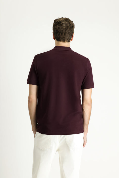 Koyu Bordo Regular Fit Nakışlı Pamuk Polo Yaka Tişört