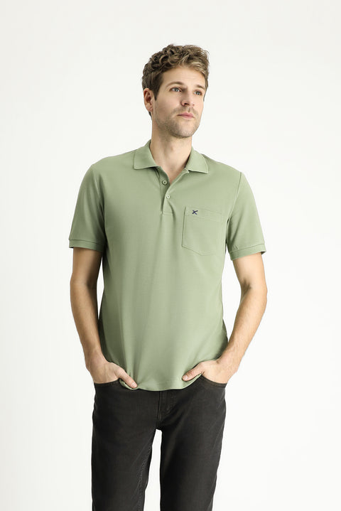 Orman Yeşili Regular Fit Nakışlı Pamuk Polo Yaka Tişört