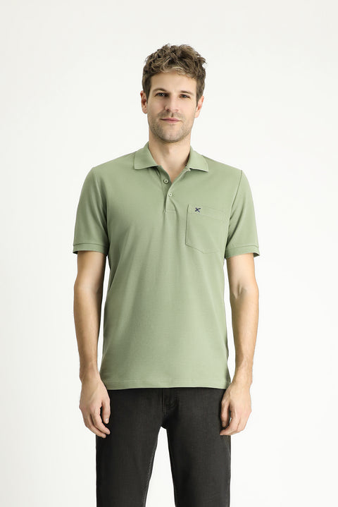 Orman Yeşili Regular Fit Nakışlı Pamuk Polo Yaka Tişört