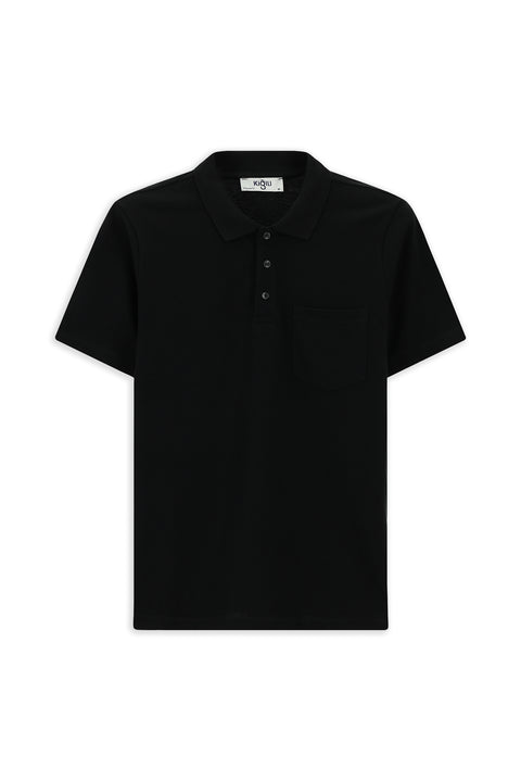 Siyah Slim Fit Dar Kesim Pamuk Cepli Polo Yaka Tişört