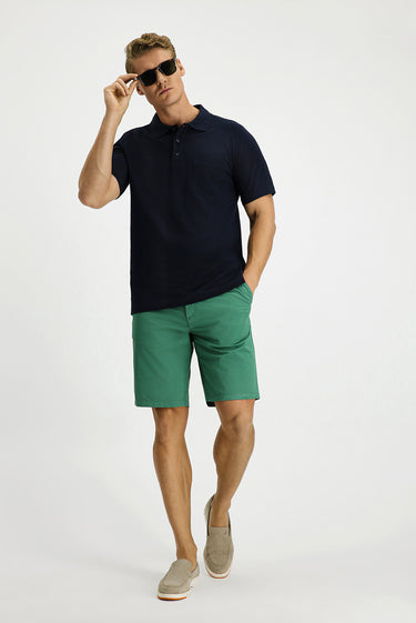  Koyu Lacivert Slim Fit Dar Kesim Pamuk Cepli Polo Yaka Tişört