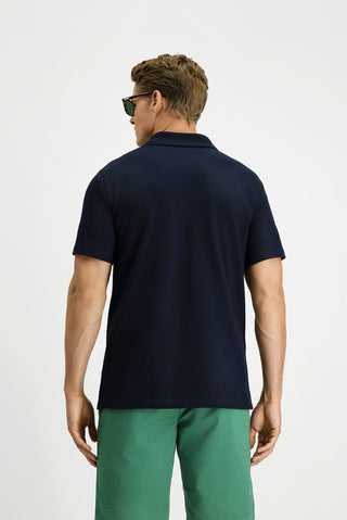  Koyu Lacivert Slim Fit Dar Kesim Pamuk Cepli Polo Yaka Tişört