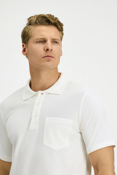 Beyaz Slim Fit Dar Kesim Pamuk Cepli Polo Yaka Tişört