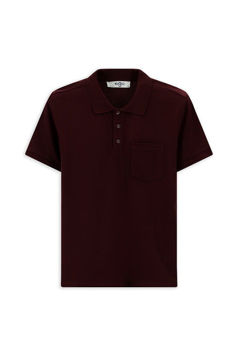 Koyu Bordo Slim Fit Dar Kesim Pamuk Cepli Polo Yaka Tişört