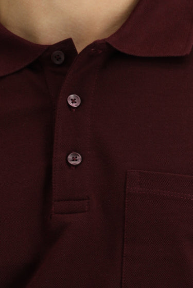 Koyu Bordo Slim Fit Dar Kesim Pamuk Cepli Polo Yaka Tişört