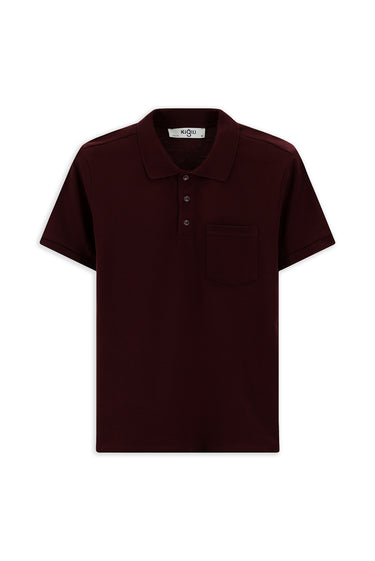 Koyu Bordo Slim Fit Dar Kesim Pamuk Cepli Polo Yaka Tişört