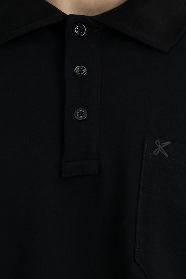 Siyah Regular Fit Pamuk Nakışlı Cepli Kıvrılmaz Polo Yaka Tişört