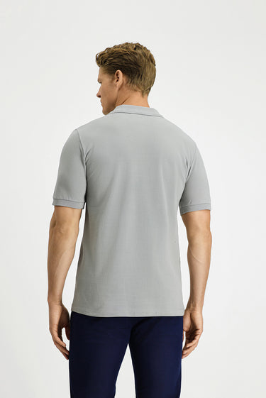  Orta Gri Regular Fit Pamuk Nakışlı Cepli Kıvrılmaz Polo Yaka Tişört
