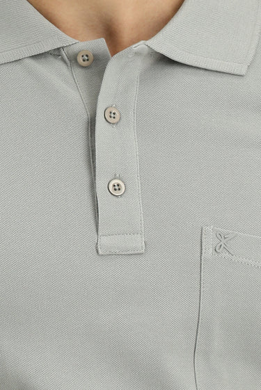 Orta Gri Regular Fit Pamuk Nakışlı Cepli Kıvrılmaz Polo Yaka Tişört