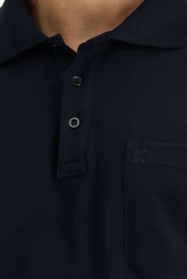 Koyu Lacivert Regular Fit Pamuk Nakışlı Cepli Kıvrılmaz Polo Yaka Tişört