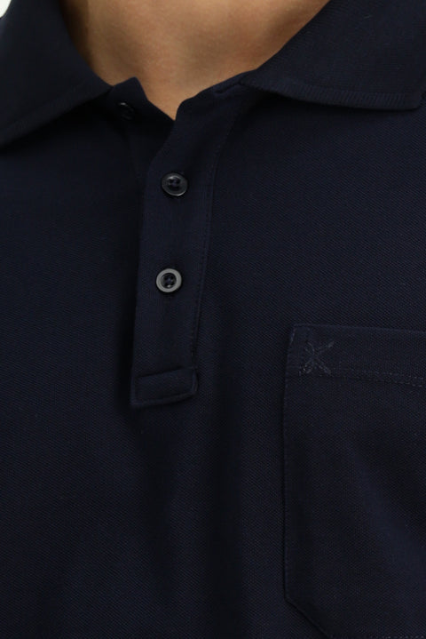 Koyu Lacivert Regular Fit Pamuk Nakışlı Cepli Kıvrılmaz Polo Yaka Tişört