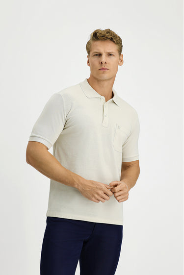  Taş Regular Fit Pamuk Nakışlı Cepli Kıvrılmaz Polo Yaka Tişört