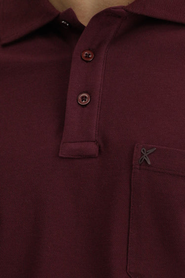 Koyu Bordo Regular Fit Pamuk Nakışlı Cepli Kıvrılmaz Polo Yaka Tişört
