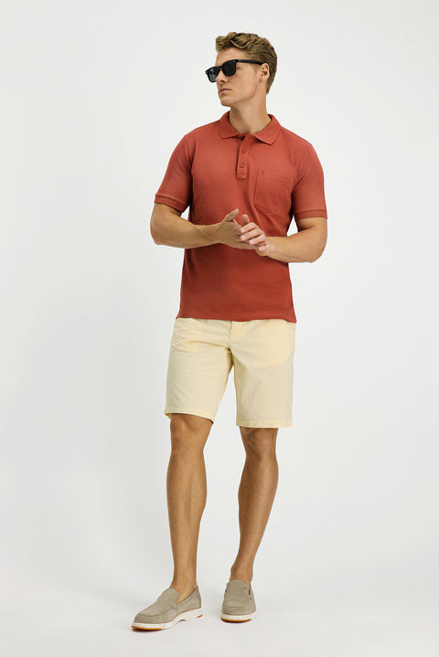 Kiremit Regular Fit Pamuk Nakışlı Cepli Kıvrılmaz Polo Yaka Tişört