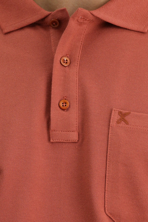 Kiremit Regular Fit Pamuk Nakışlı Cepli Kıvrılmaz Polo Yaka Tişört