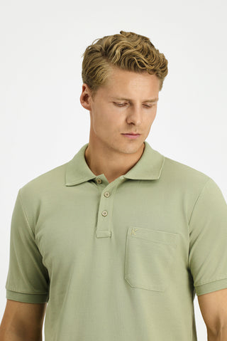  Orman Ye?ili Regular Fit Pamuk Nak??l? Cepli K?vr?lmaz Polo Yaka Ti?ört-Ki??l?