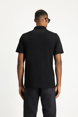  Siyah Regular Fit Pamuklu Nakışlı Cepli Polo Yaka Tişört