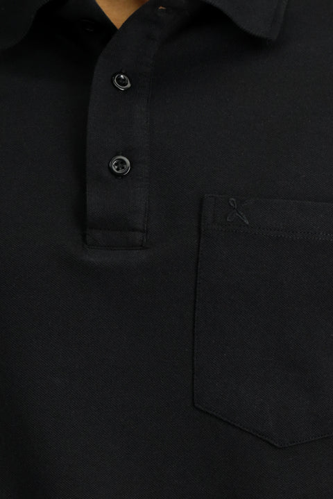 Siyah Regular Fit Pamuklu Nakışlı Cepli Polo Yaka Tişört