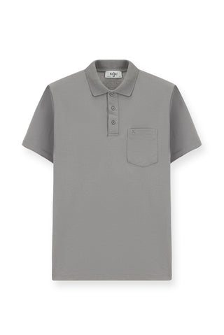  Orta Gri Regular Fit Pamuklu Nakışlı Cepli Polo Yaka Tişört