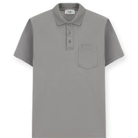 Orta Gri Regular Fit Pamuklu Nakışlı Cepli Polo Yaka Tişört