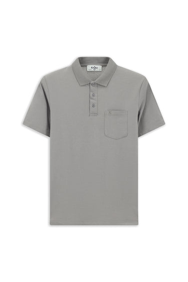 Orta Gri Regular Fit Pamuklu Nakışlı Cepli Polo Yaka Tişört