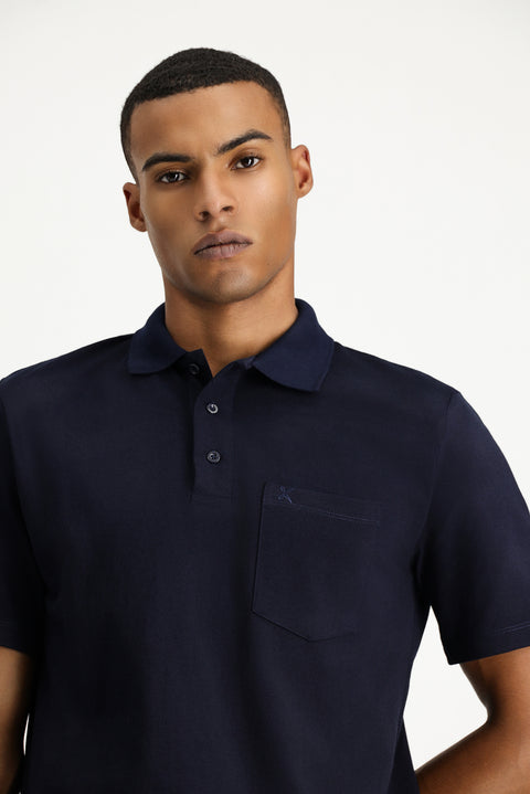 Koyu Lacivert Regular Fit Pamuklu Nakışlı Cepli Polo Yaka Tişört