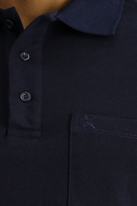 Koyu Lacivert Regular Fit Pamuklu Nakışlı Cepli Polo Yaka Tişört