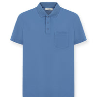 Havacı Mavi Regular Fit Pamuklu Nakışlı Cepli Polo Yaka Tişört