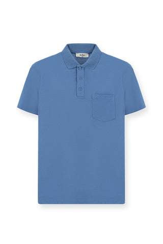  Havacı Mavi Regular Fit Pamuklu Nakışlı Cepli Polo Yaka Tişört