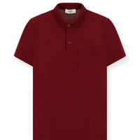 Koyu Bordo Regular Fit Pamuklu Nakışlı Cepli Polo Yaka Tişört
