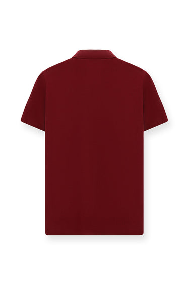  Koyu Bordo Regular Fit Pamuklu Nakışlı Cepli Polo Yaka Tişört