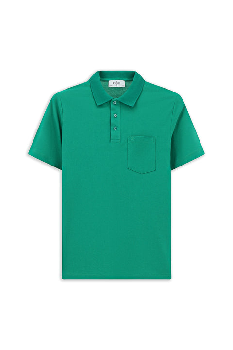 Forest Green Regular Fit Cotton Embroidered Pocket Polo Shirt