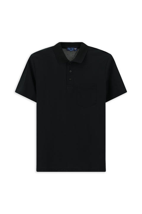 Siyah Regular Fit Pamuklu Nakışlı Cepli Polo Yaka Tişört