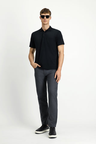  Siyah Regular Fit Pamuklu Nakışlı Cepli Polo Yaka Tişört