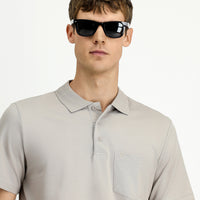 Orta Gri Regular Fit Pamuklu Nakışlı Cepli Polo Yaka Tişört